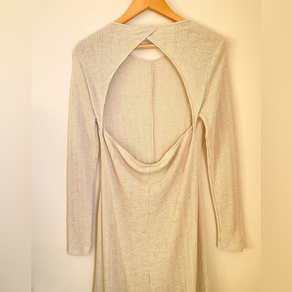 Topshop Women’s 10 Beige Knit Open Back Midi Dress Long Sleeve Bodycon Stretch - Picture 7 of 10